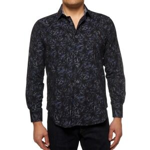 Robert Graham Classic Fit Long Sleeve Button Down Shirt Black Blue Floral Sz L